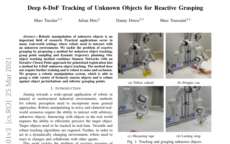 Deep 6-DoF Tracking of Unknown Objects for Reactive Grasping